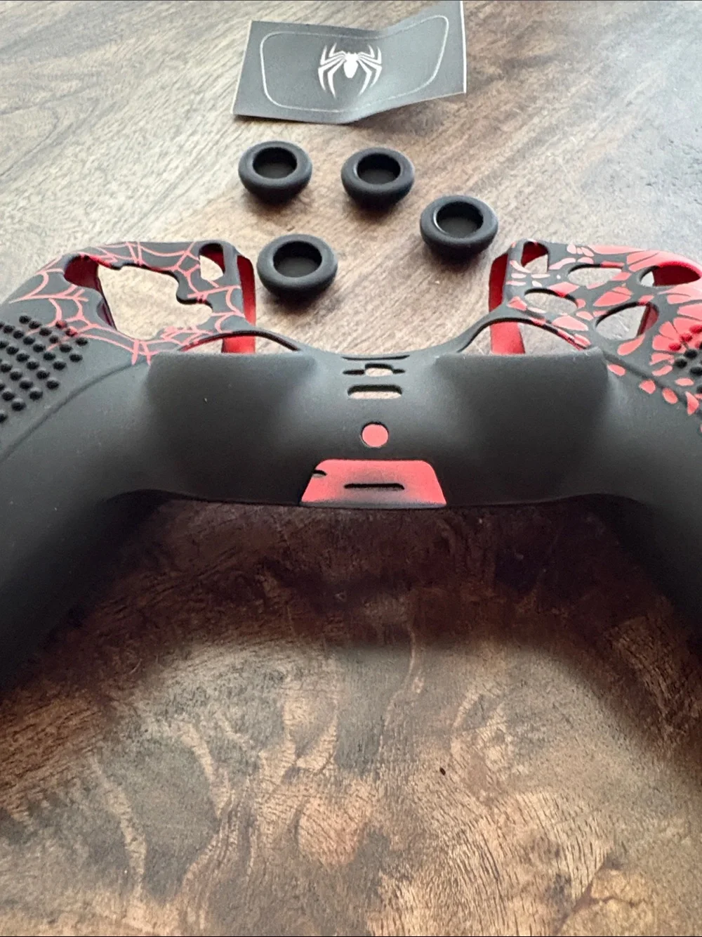 For PS5 Black & Red Spider-Themed silicone Controller Skin & Thumb Grips